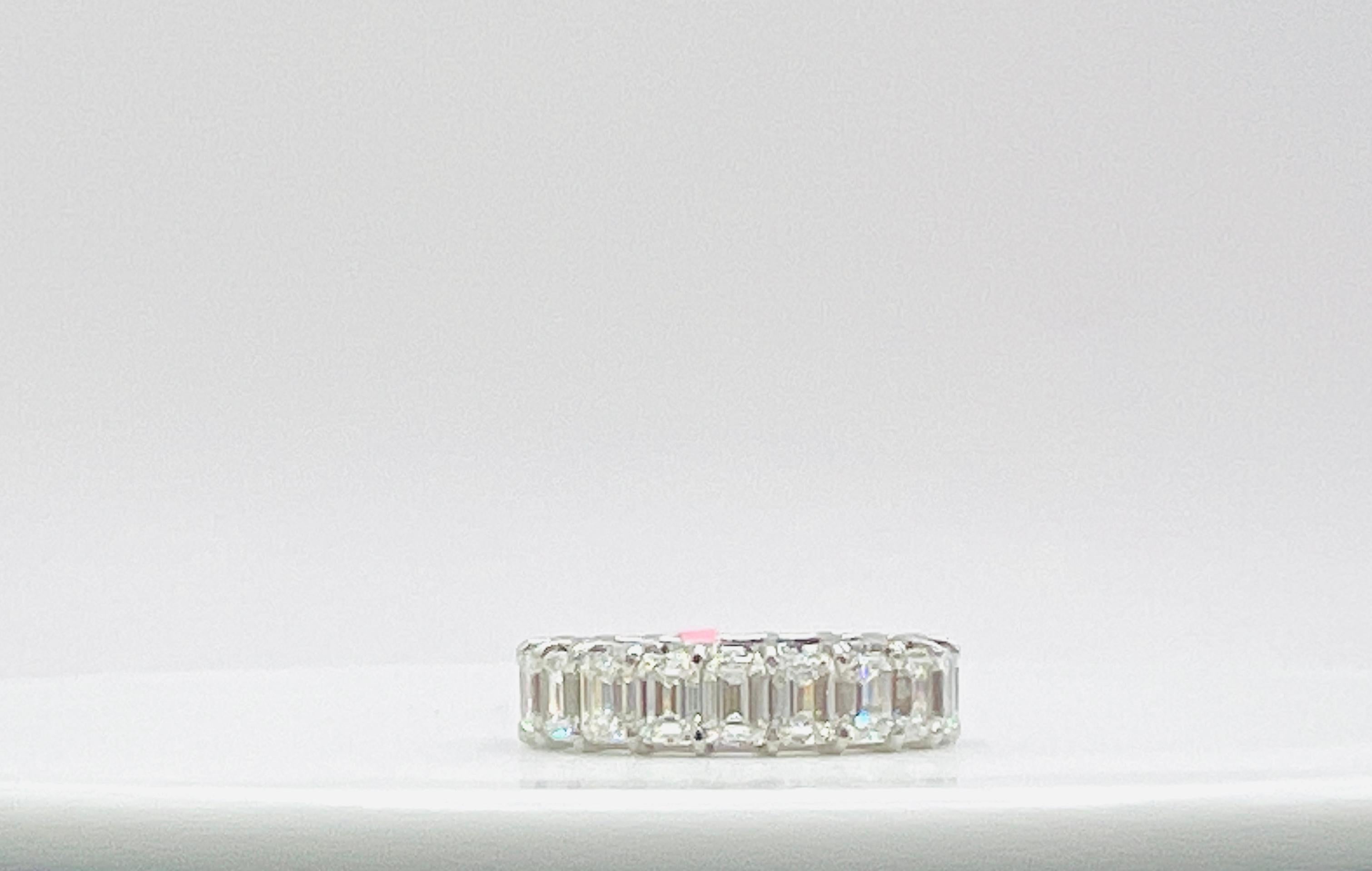 GIA White Diamond Emerald Cut Eternity Band Ring in 18K Yellow Gold For Sale 3
