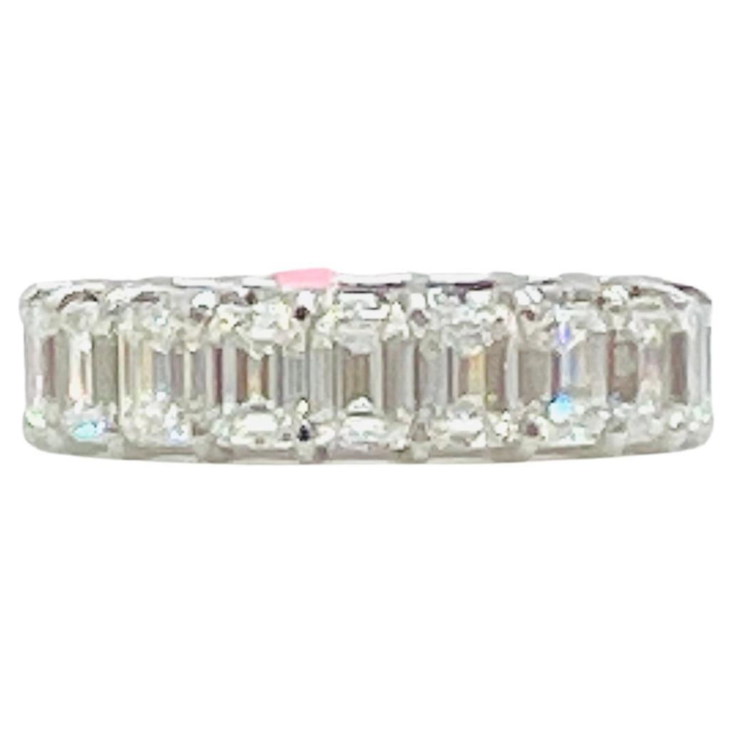 GIA White Diamond Emerald Cut Eternity Band Ring in 18K Yellow Gold
