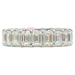 GIA White Diamond Emerald Cut Eternity Band Ring in 18K Yellow Gold