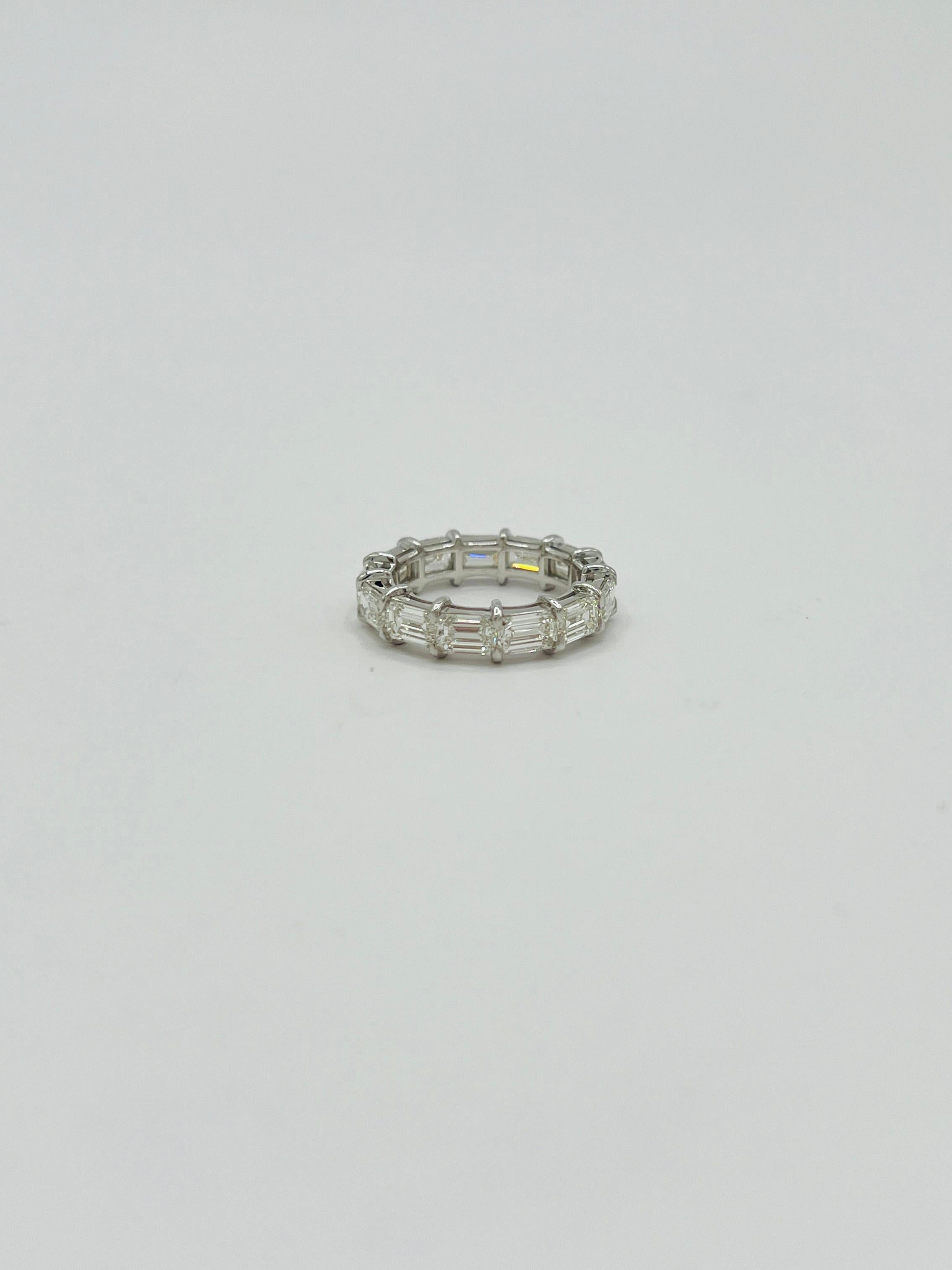 Women's or Men's GIA White Diamond Emerald Cut Sideways Eternity Band in 18K White Gold For Sale