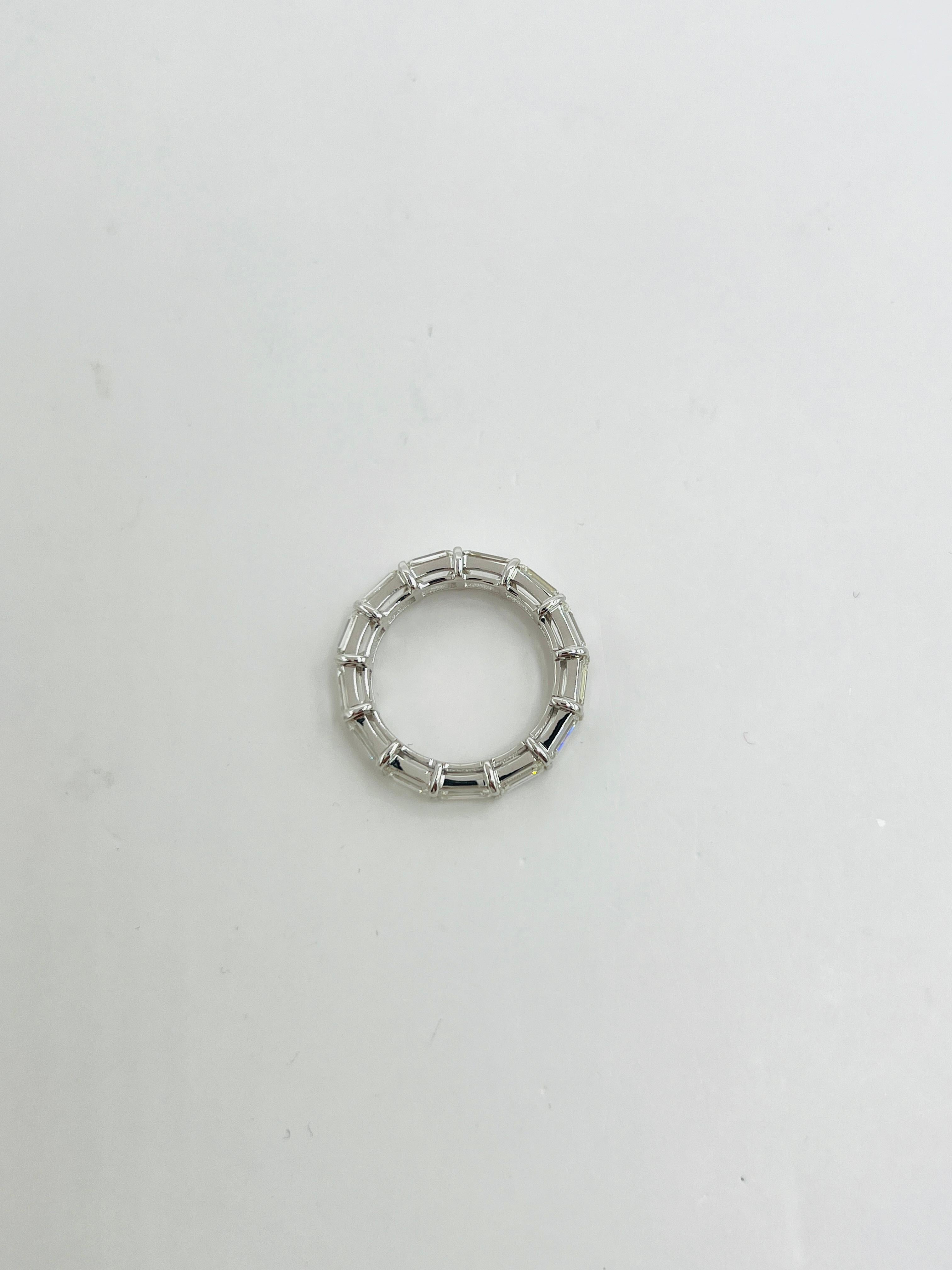 GIA White Diamond Emerald Cut Sideways Eternity Band in 18K White Gold For Sale 1