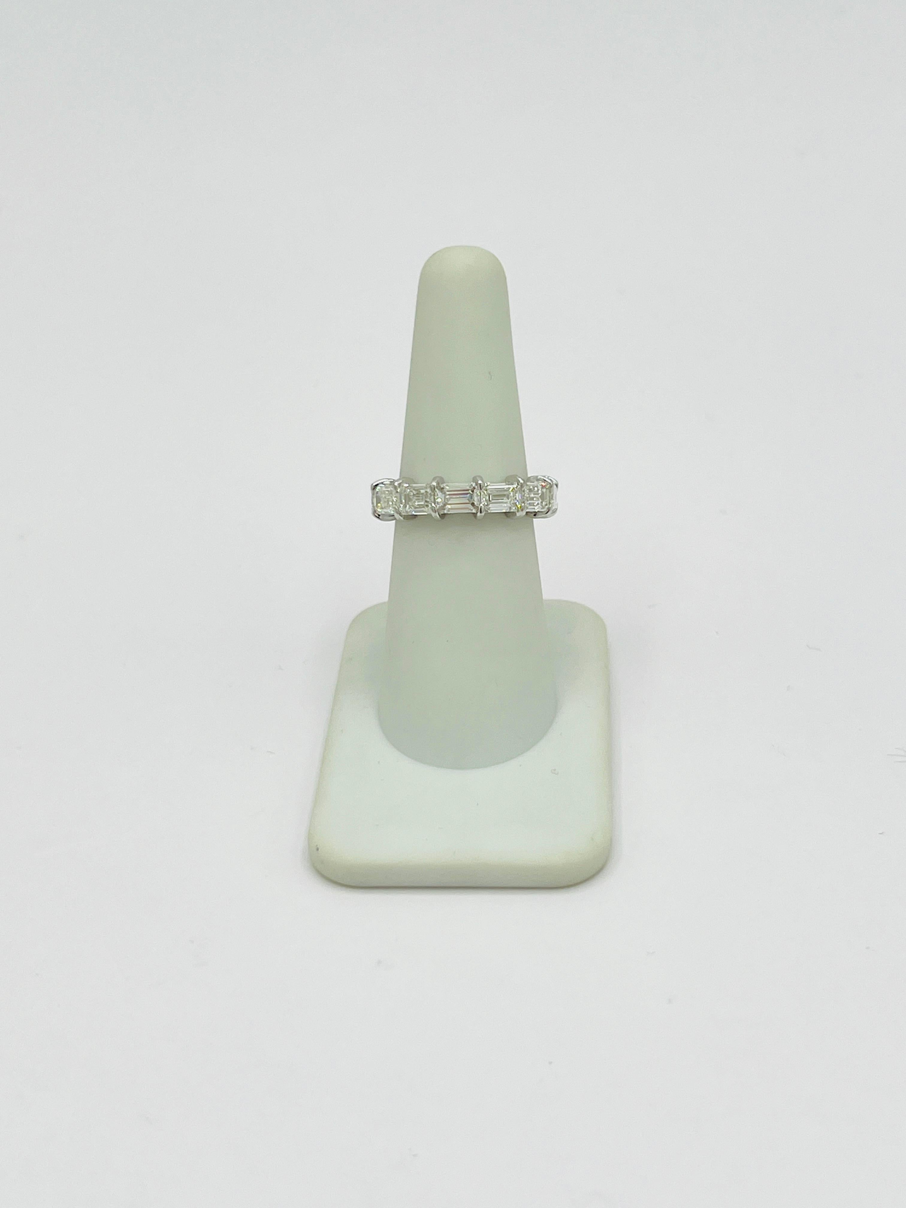 GIA White Diamond Emerald Cut Sideways Eternity Band in 18K White Gold For Sale 2