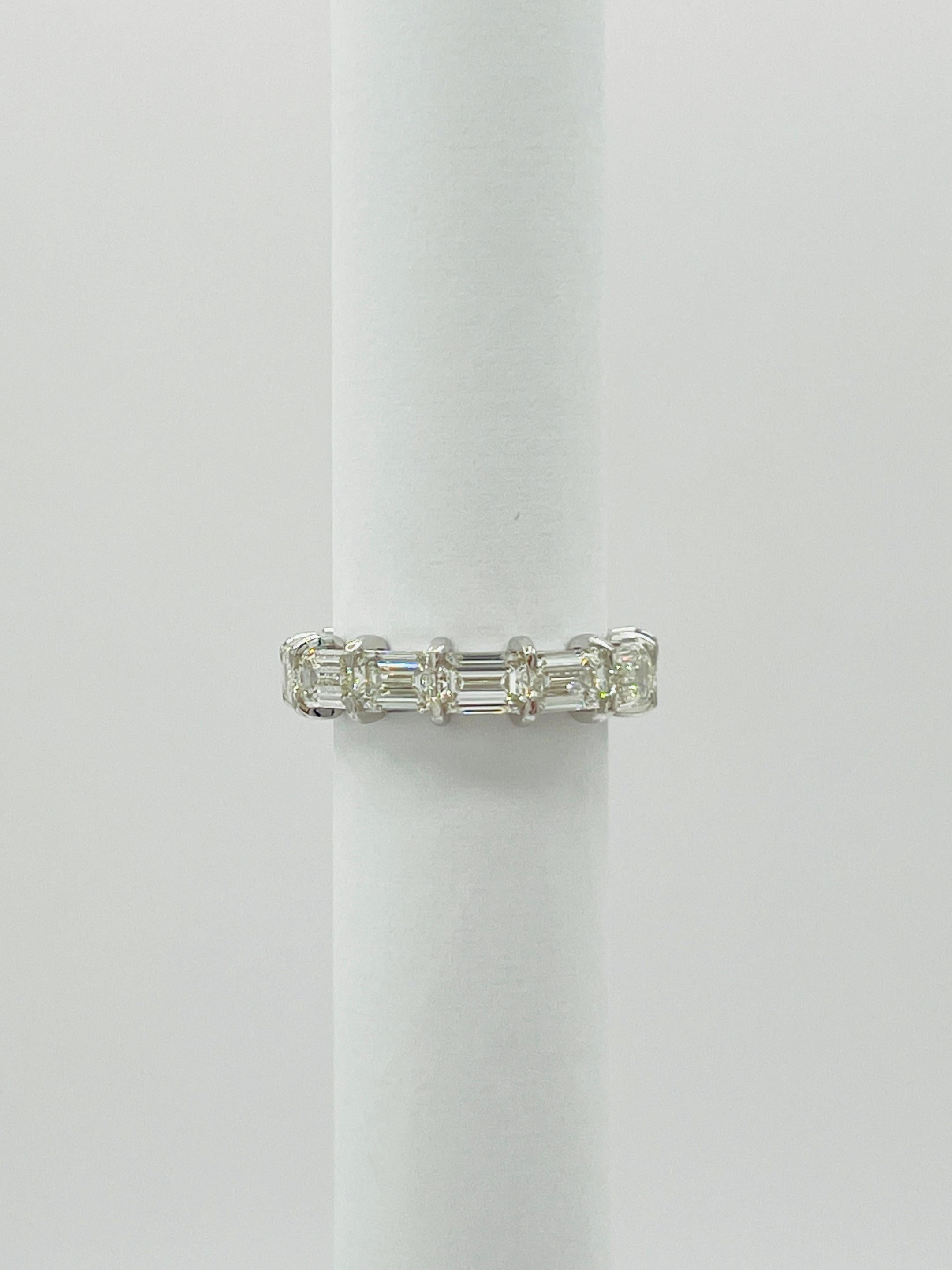 GIA White Diamond Emerald Cut Sideways Eternity Band in 18K White Gold For Sale 3