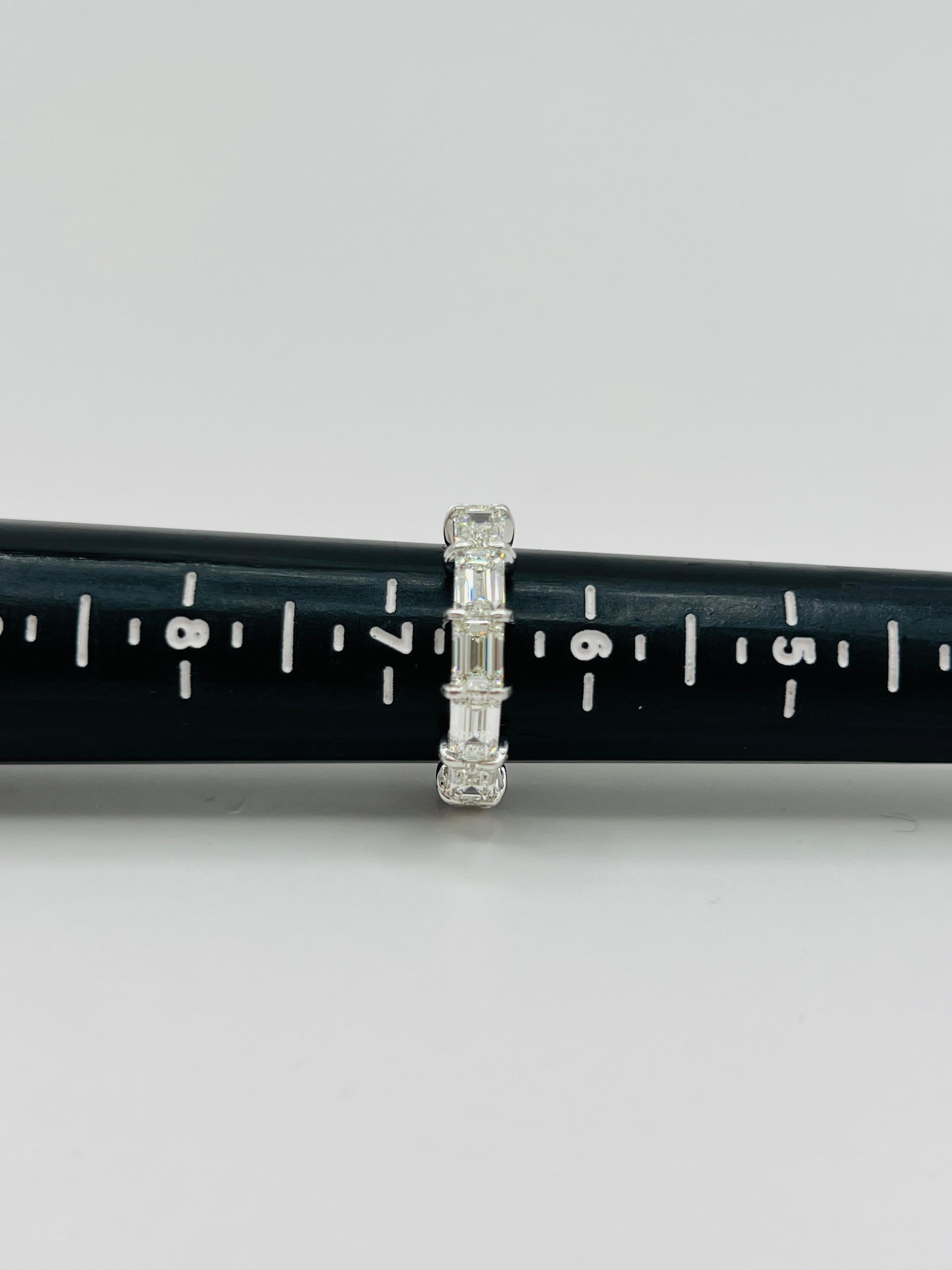 GIA White Diamond Emerald Cut Sideways Eternity Band in 18K White Gold For Sale 4