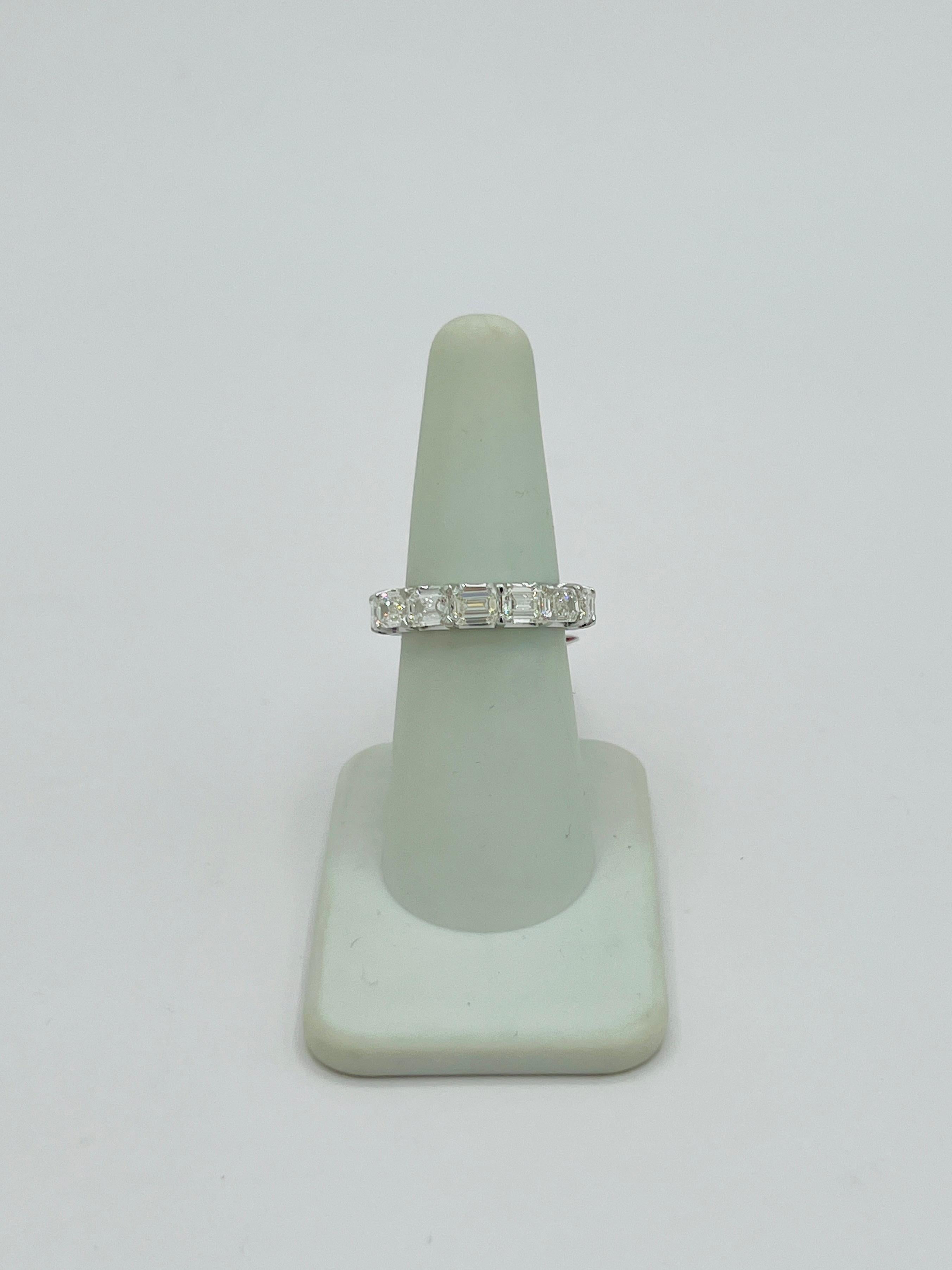 Women's or Men's GIA White Diamond Emerald Cut Sideways Eternity Band Ring in 18K White Gold For Sale