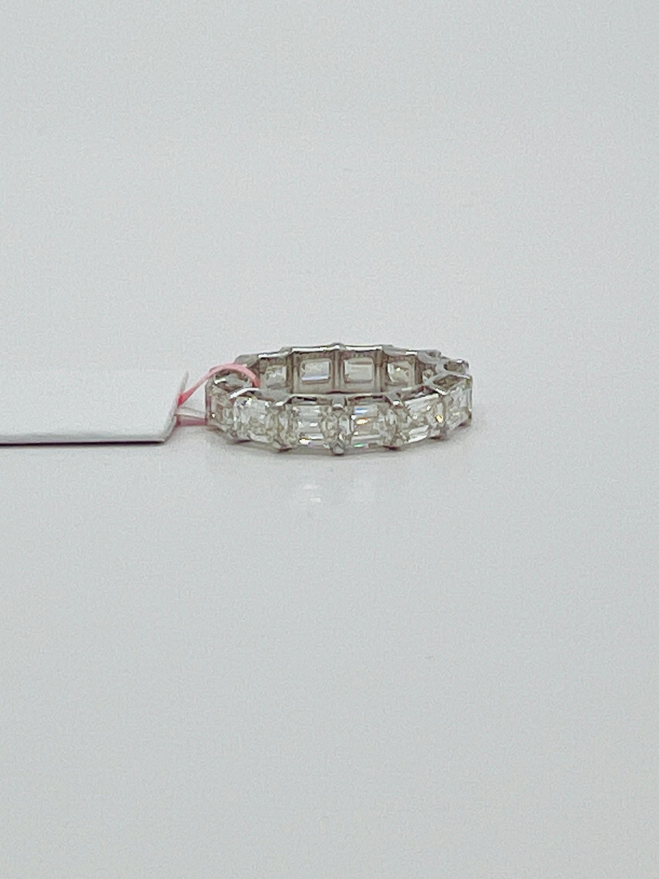 GIA White Diamond Emerald Cut Sideways Eternity Band Ring in 18K White Gold For Sale 1