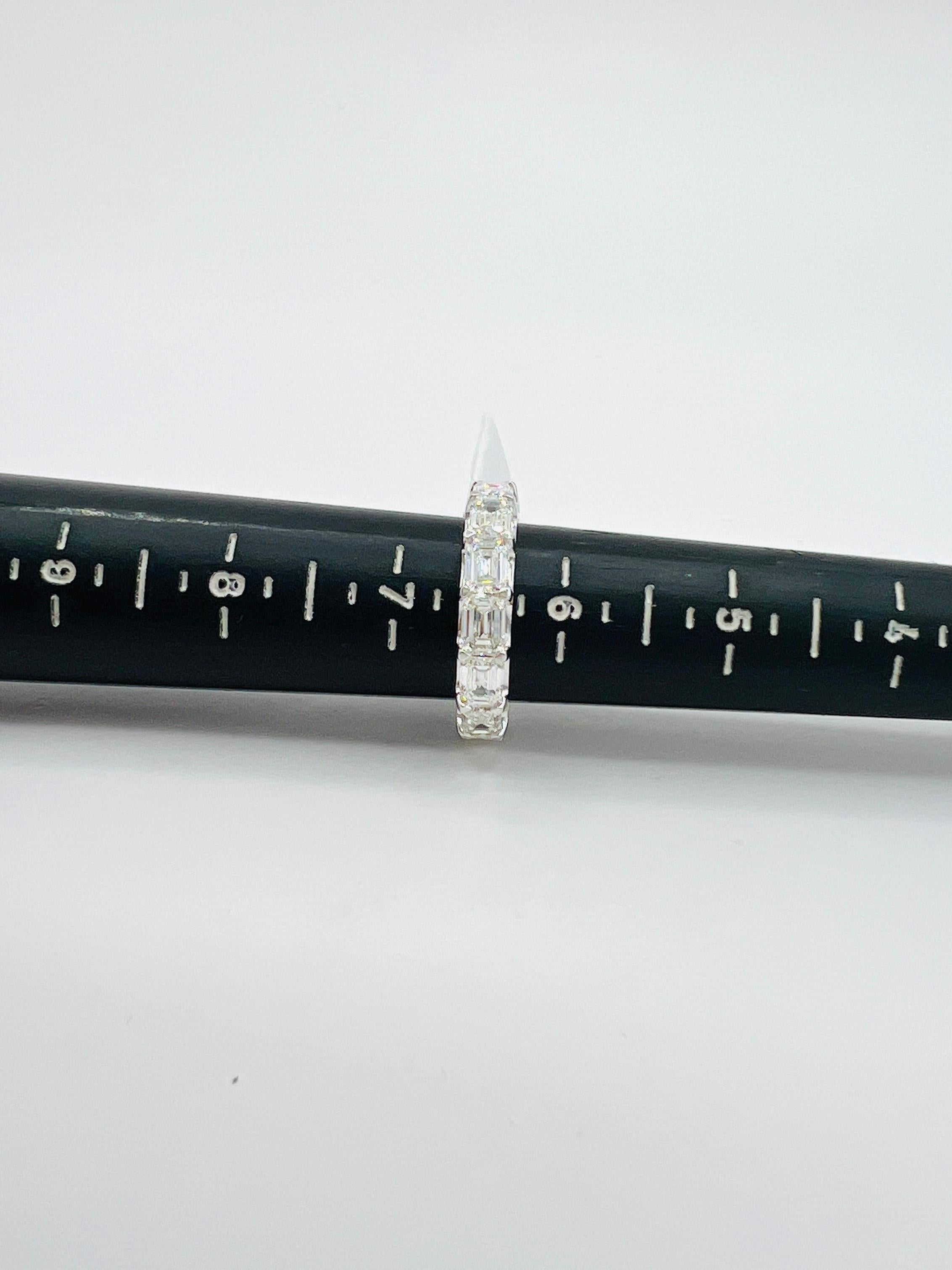 GIA White Diamond Emerald Cut Sideways Eternity Band Ring in 18K White Gold For Sale 4