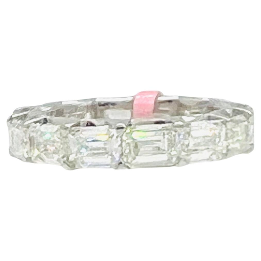 GIA White Diamond Emerald Cut Sideways Eternity Band Ring in 18K White Gold