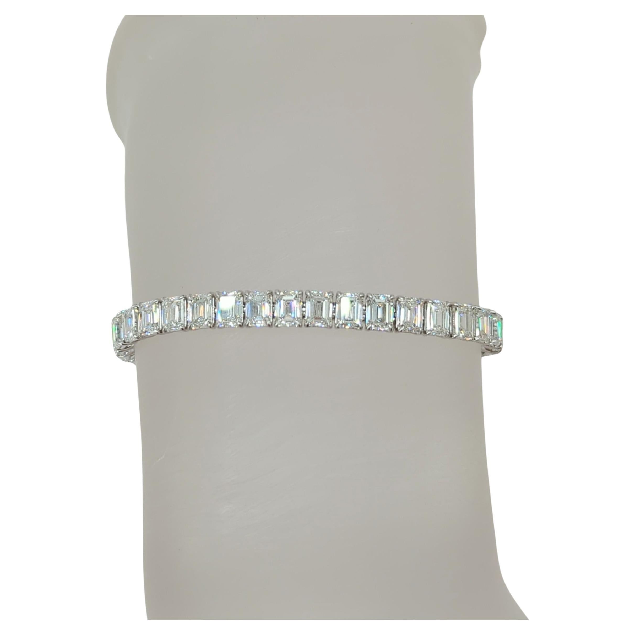 GIA White Diamond Emerald Cut Tennis Bracelet in 18K White Gold For Sale