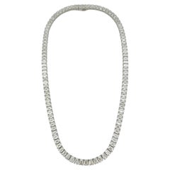 GIA White Diamond Emerald Cut Tennis Necklace in 18K White Gold