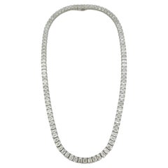 GIA White Diamond Emerald Cut Tennis Necklace in 18K White Gold