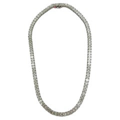 GIA White Diamond Emerald Cut Tennis Necklace in 18K White Gold