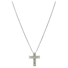 GIA White Diamond Emerald Cuts 0.30 Carat Each Cross Necklace in 18K White Gold