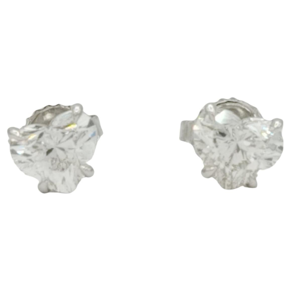 GIA White Diamond Heart 1 Carat Each Stud Earrings in 18K White Gold