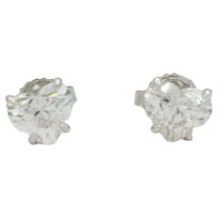GIA White Diamond Heart 1 Carat Each Stud Earrings in 18K White Gold