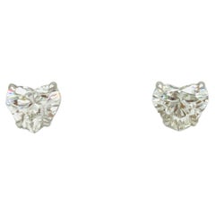 GIA White Diamond Heart 1 Carat Each Stud Earrings in 18K White Gold