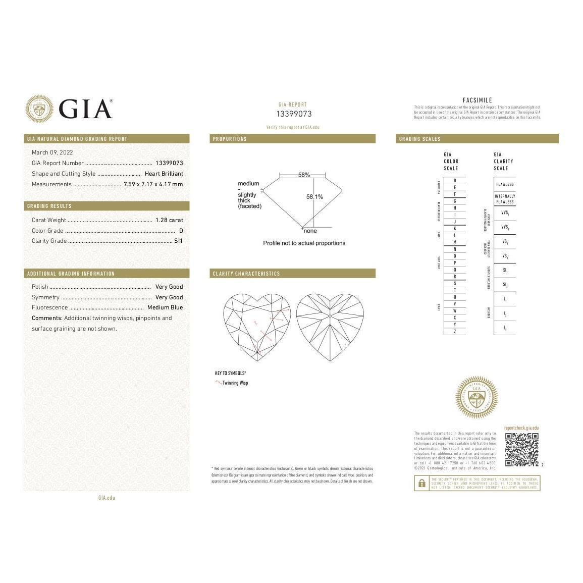 GIA White Diamond Heart Bridal Ring in Platinum For Sale 1