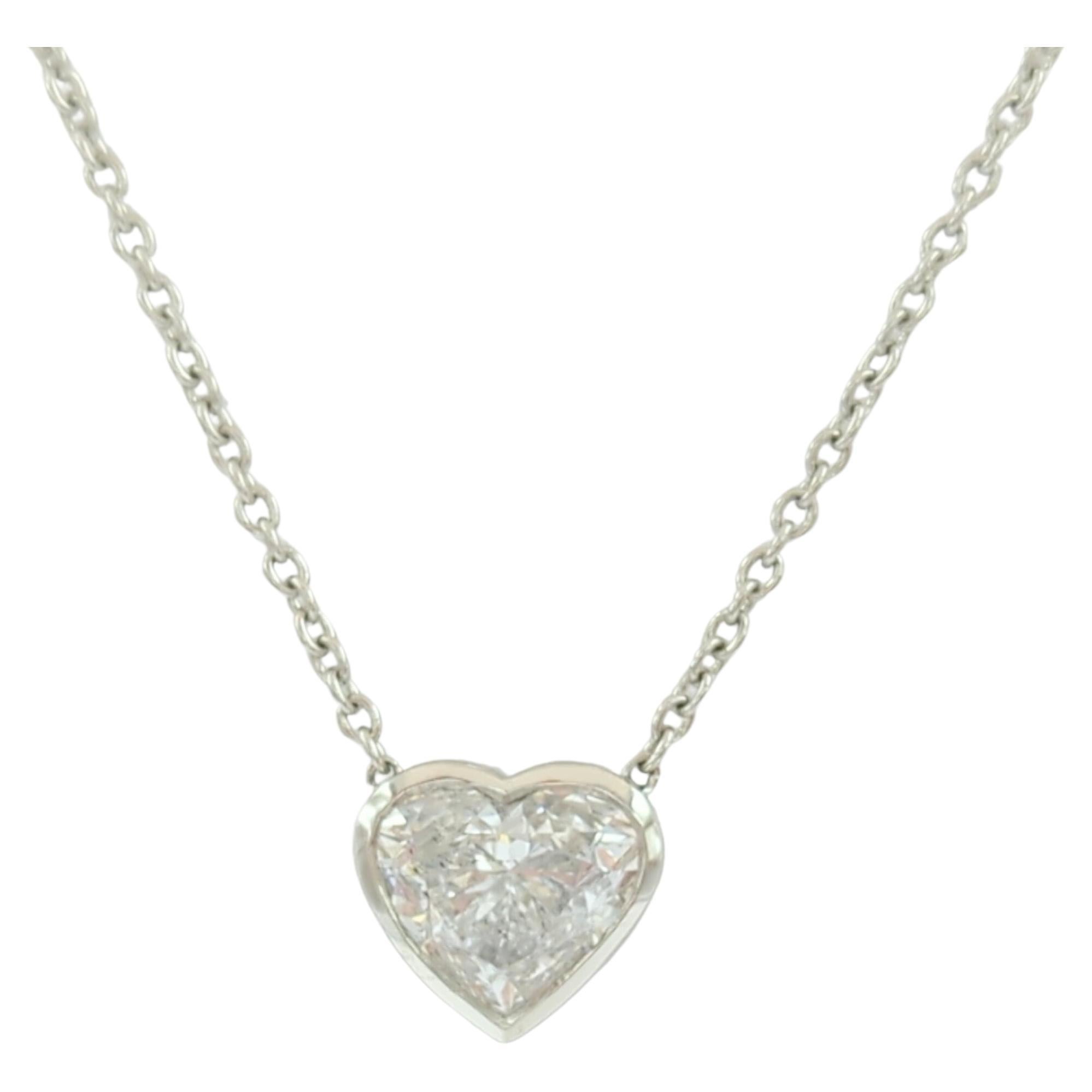 GIA White Diamond Heart Pendant Necklace in Platinum For Sale