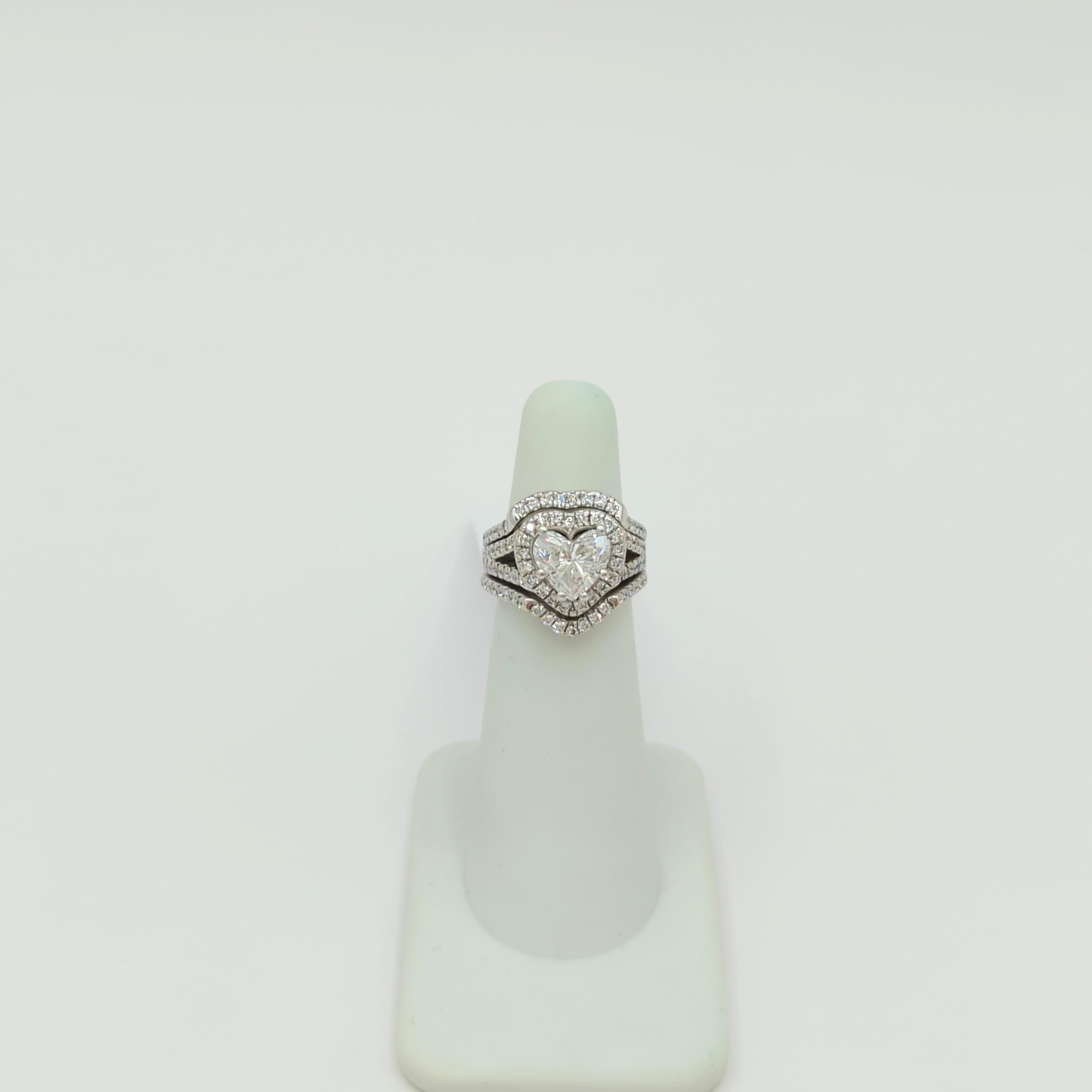 Women's or Men's GIA White Diamond Heart Ring in 14K White Gold