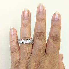 GIA White Diamond Heart Shape Eternity Band Ring in 18K White Gold