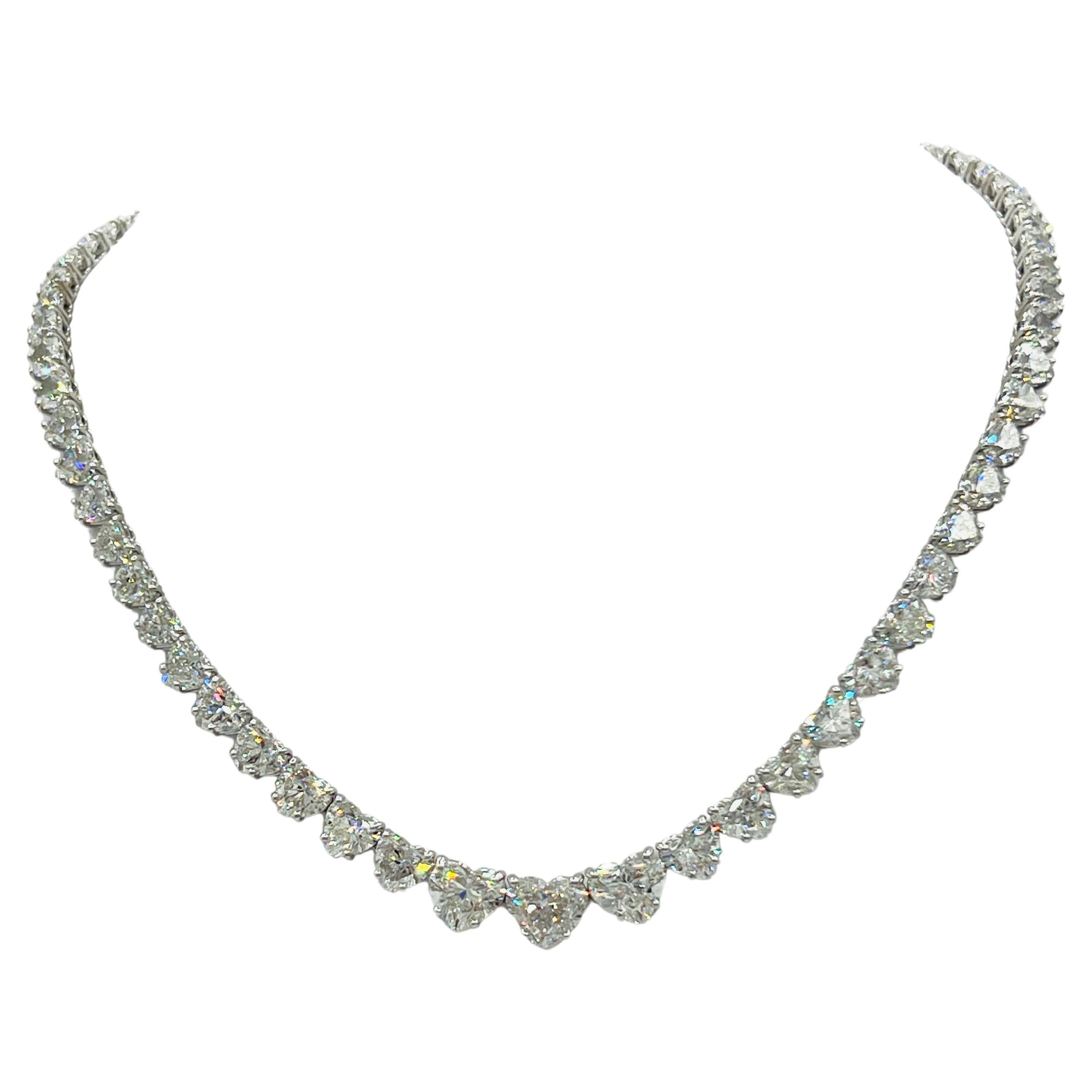 GIA White Diamond Heart Shape with 3ct Center Riviera Necklace in 18K White Gold