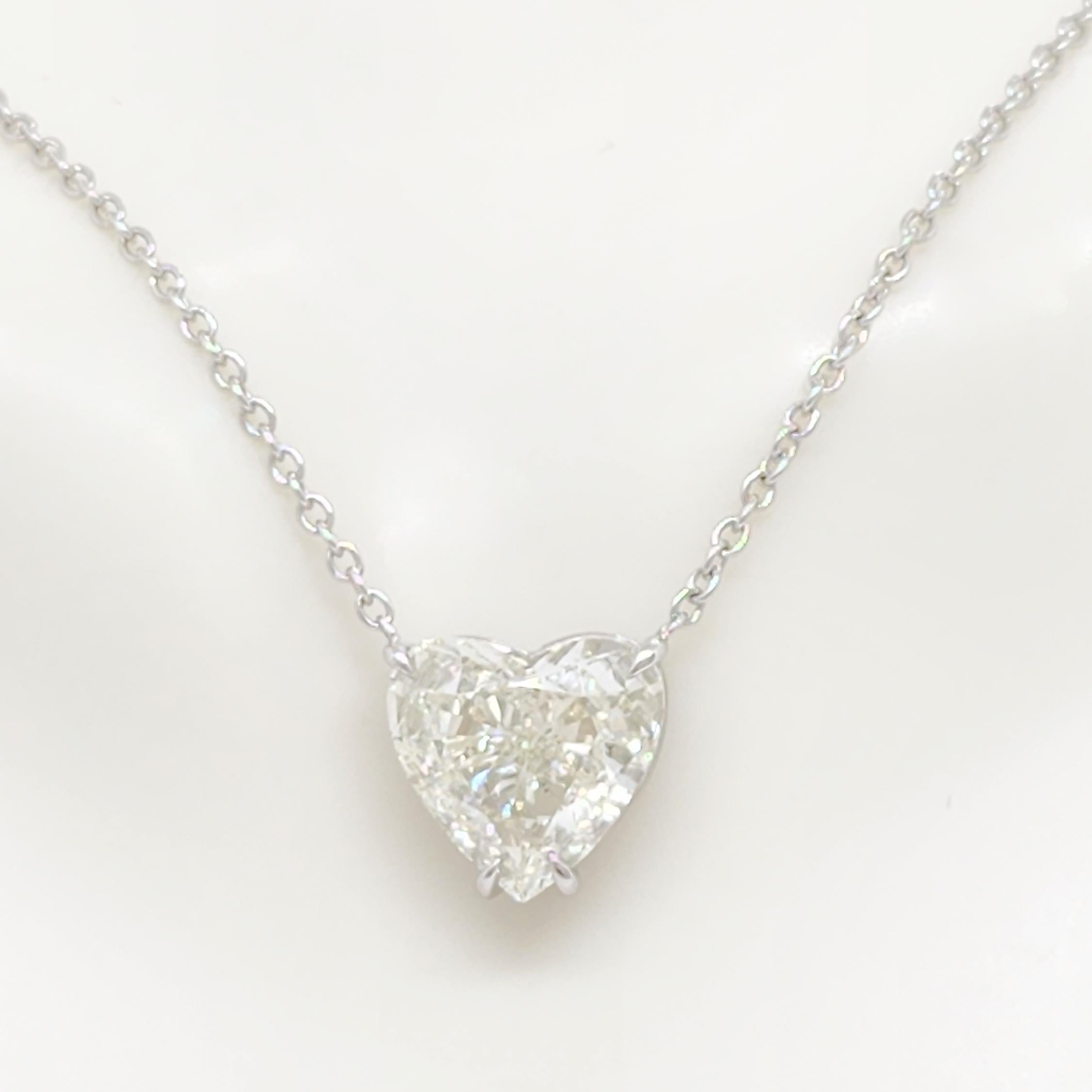 GIA White Diamond Heart Solitaire Pendant Necklace in Platinum For Sale
