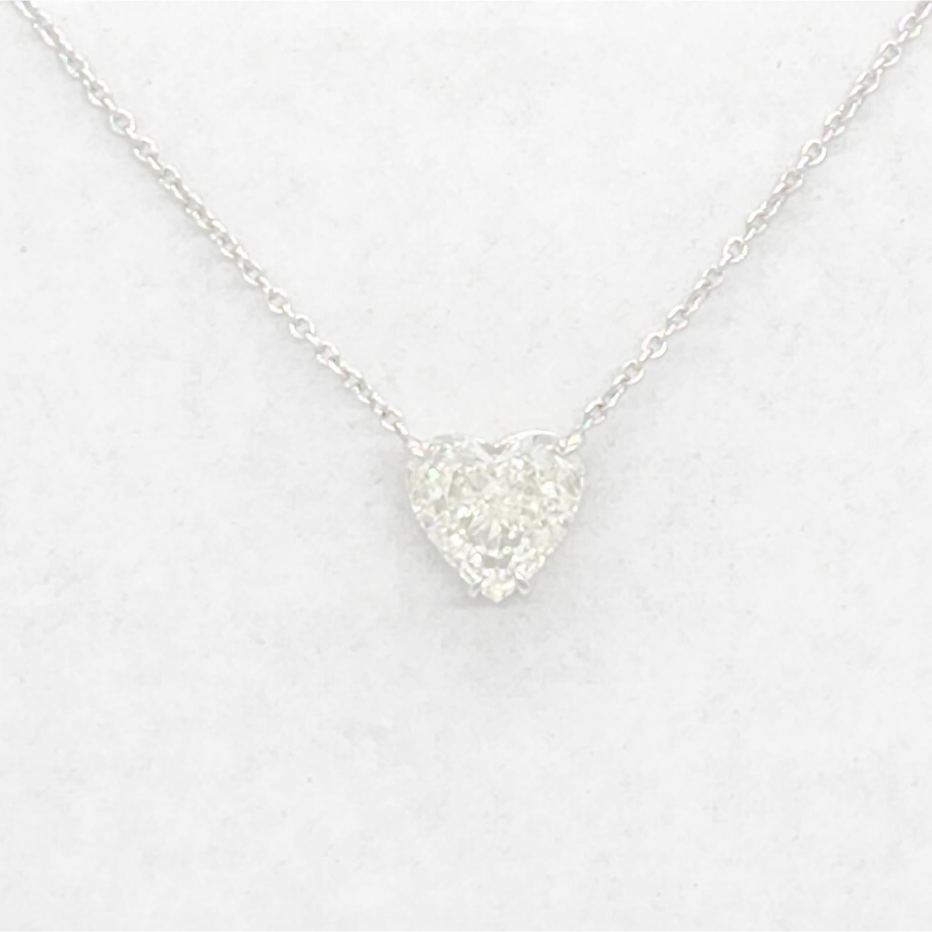 GIA White Diamond Heart Solitaire Pendant Necklace in Platinum For Sale