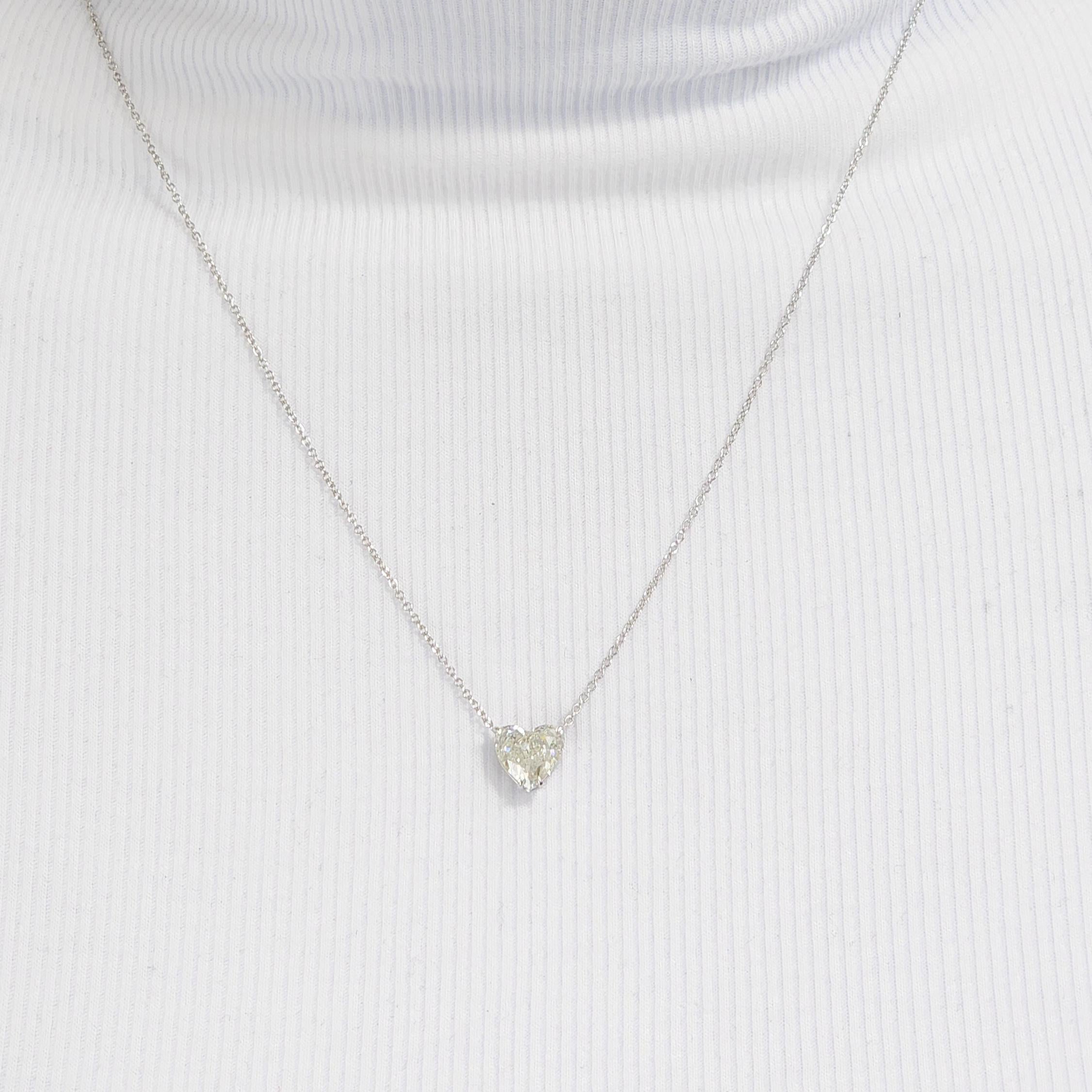 GIA White Diamond Heart Solitaire Pendant Necklace in Platinum For Sale