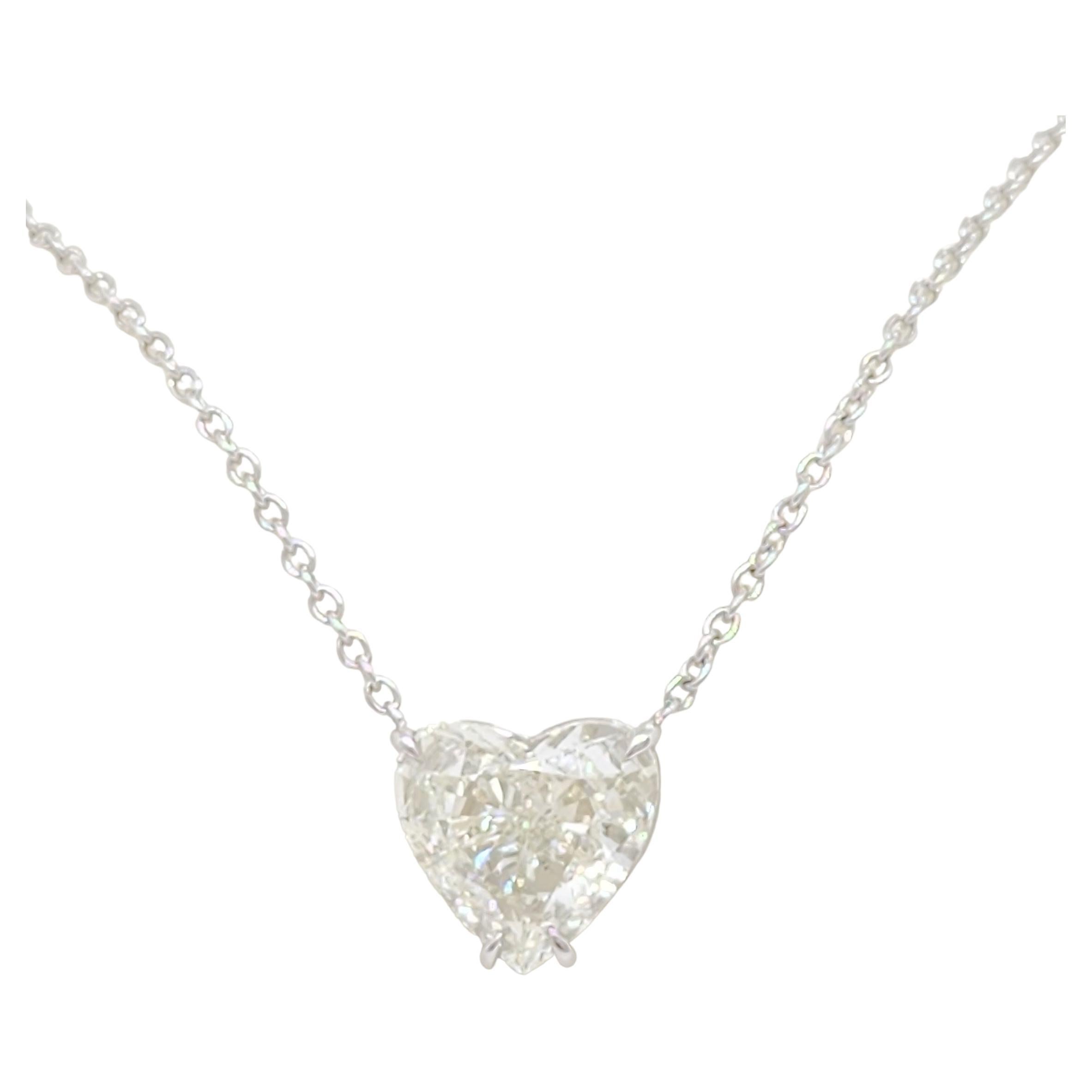 GIA White Diamond Heart Solitaire Pendant Necklace in Platinum For Sale