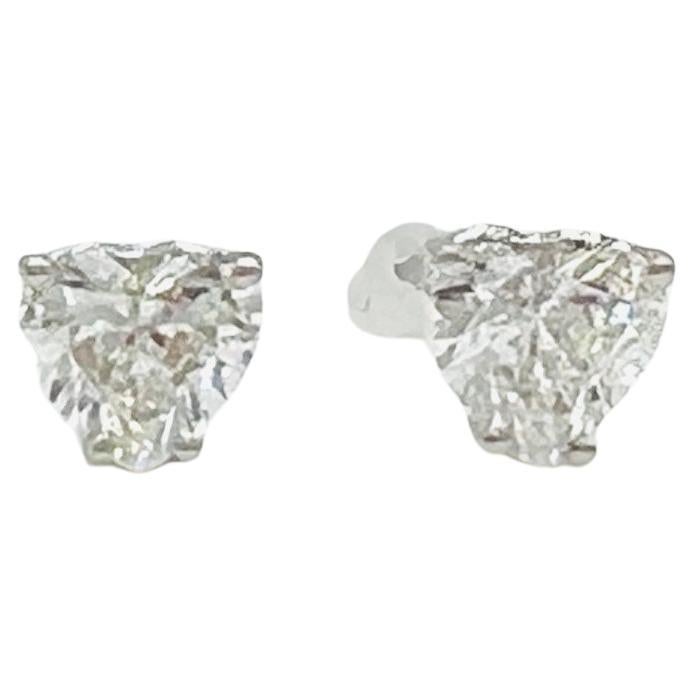 GIA White Diamond Heart Stud Earrings in 18K White Gold