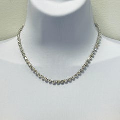 GIA White Diamond Heart Tennis Necklace in 18K White Gold