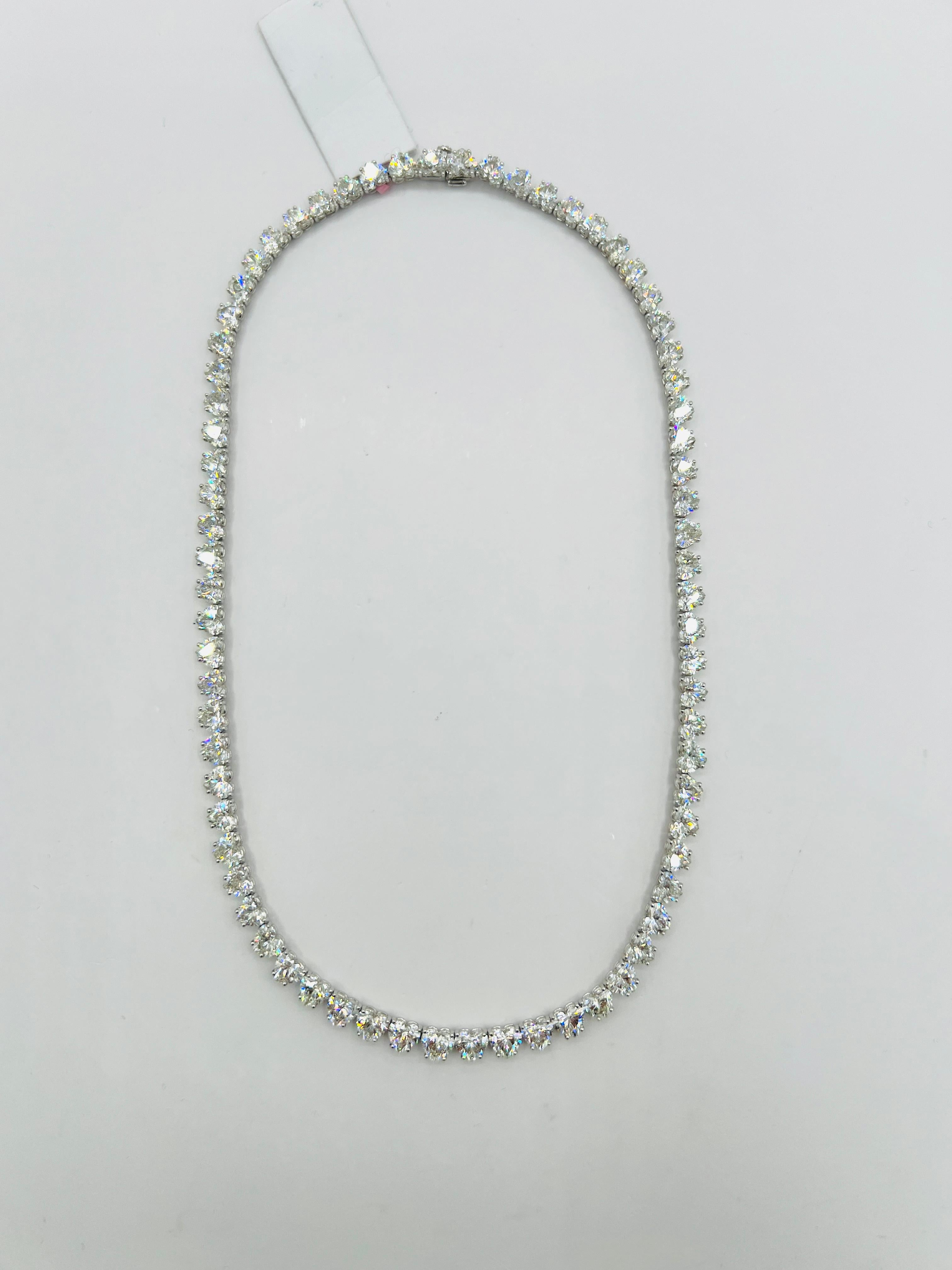 Women's or Men's GIA White Diamond Heart Tennis Necklace in 18K White Gold For Sale