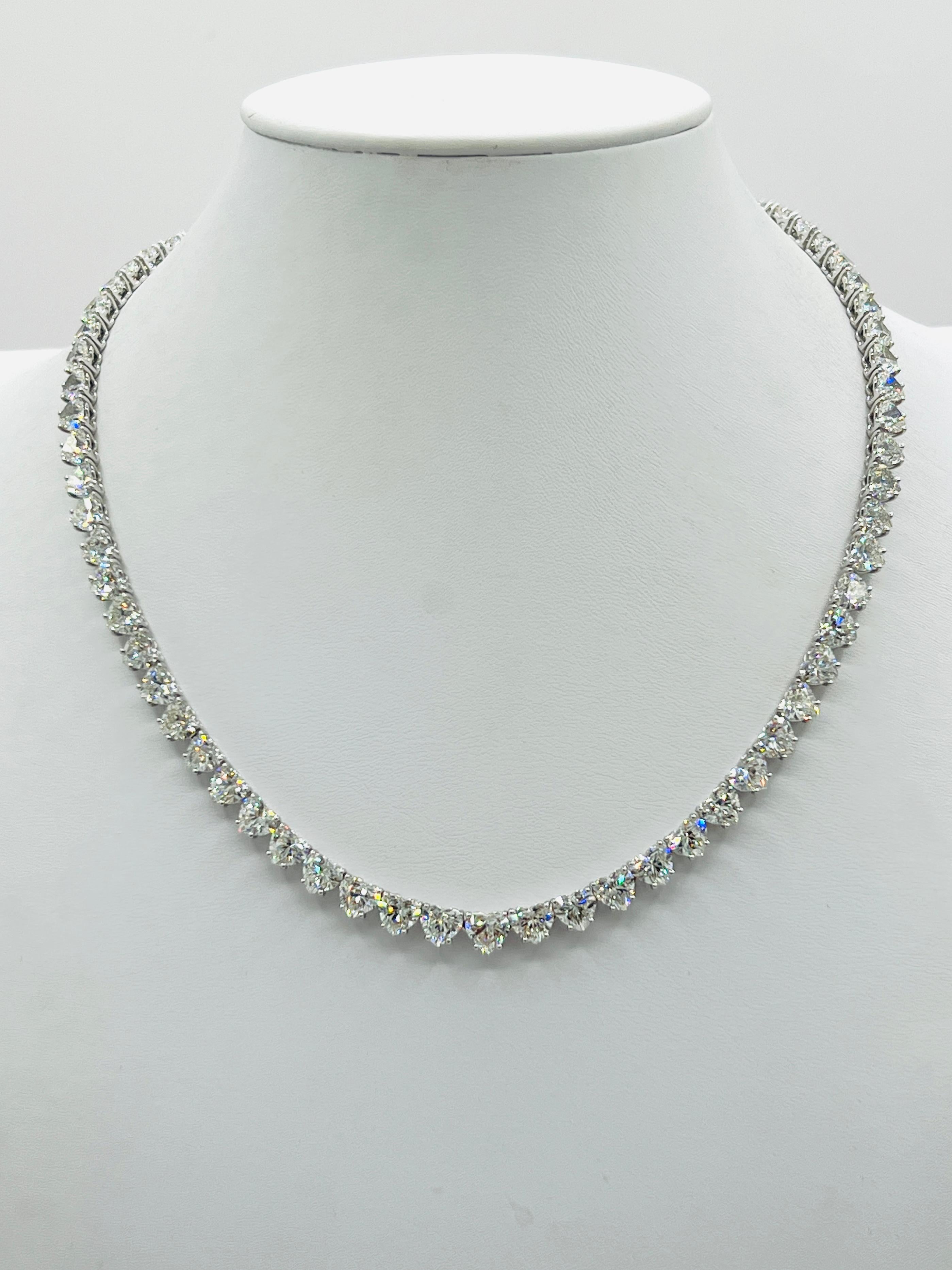 GIA White Diamond Heart Tennis Necklace in 18K White Gold For Sale 1