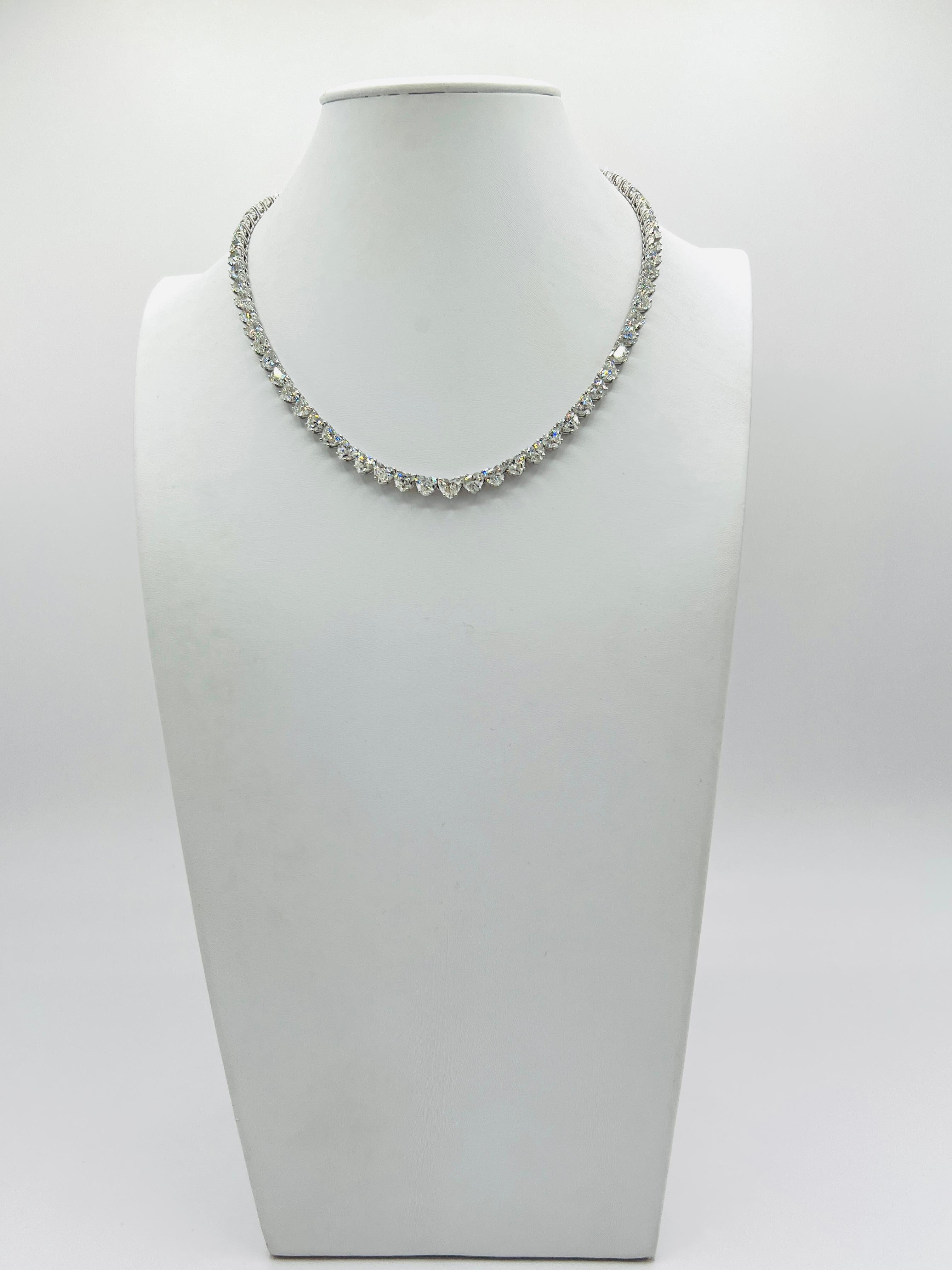 GIA White Diamond Heart Tennis Necklace in 18K White Gold For Sale 2