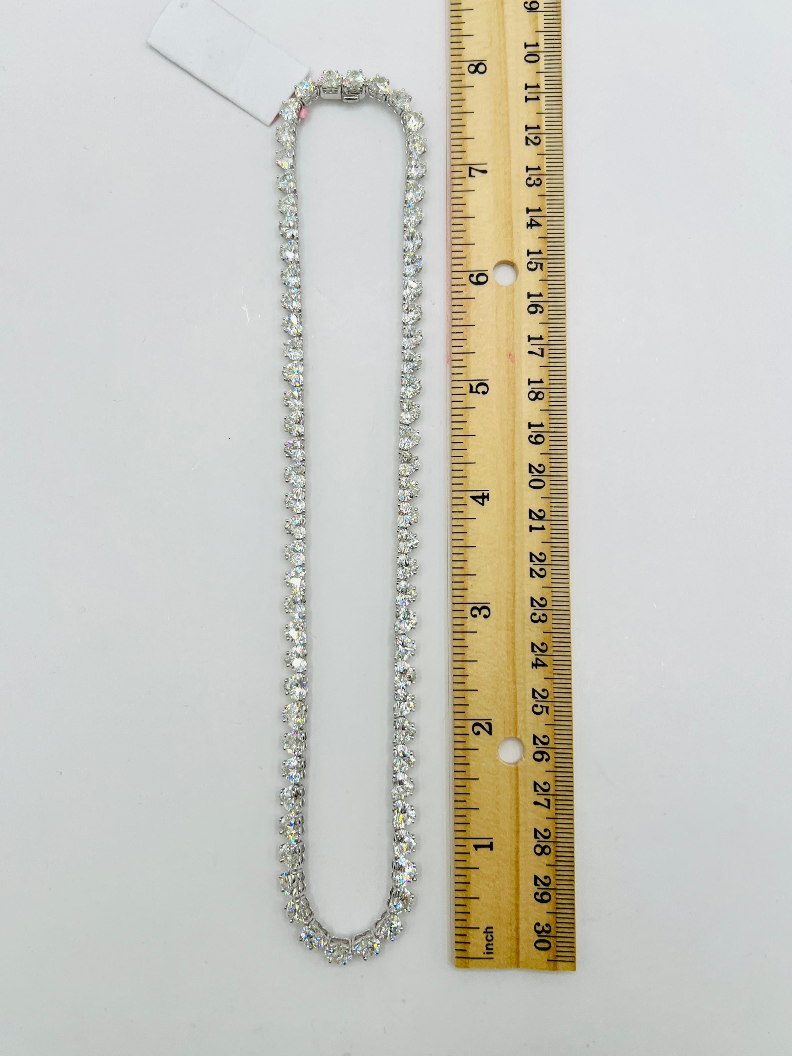 GIA White Diamond Heart Tennis Necklace in 18K White Gold For Sale 3