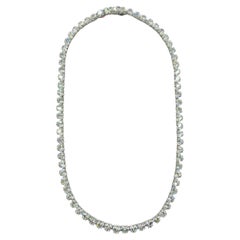 GIA White Diamond Heart Tennis Necklace in 18K White Gold