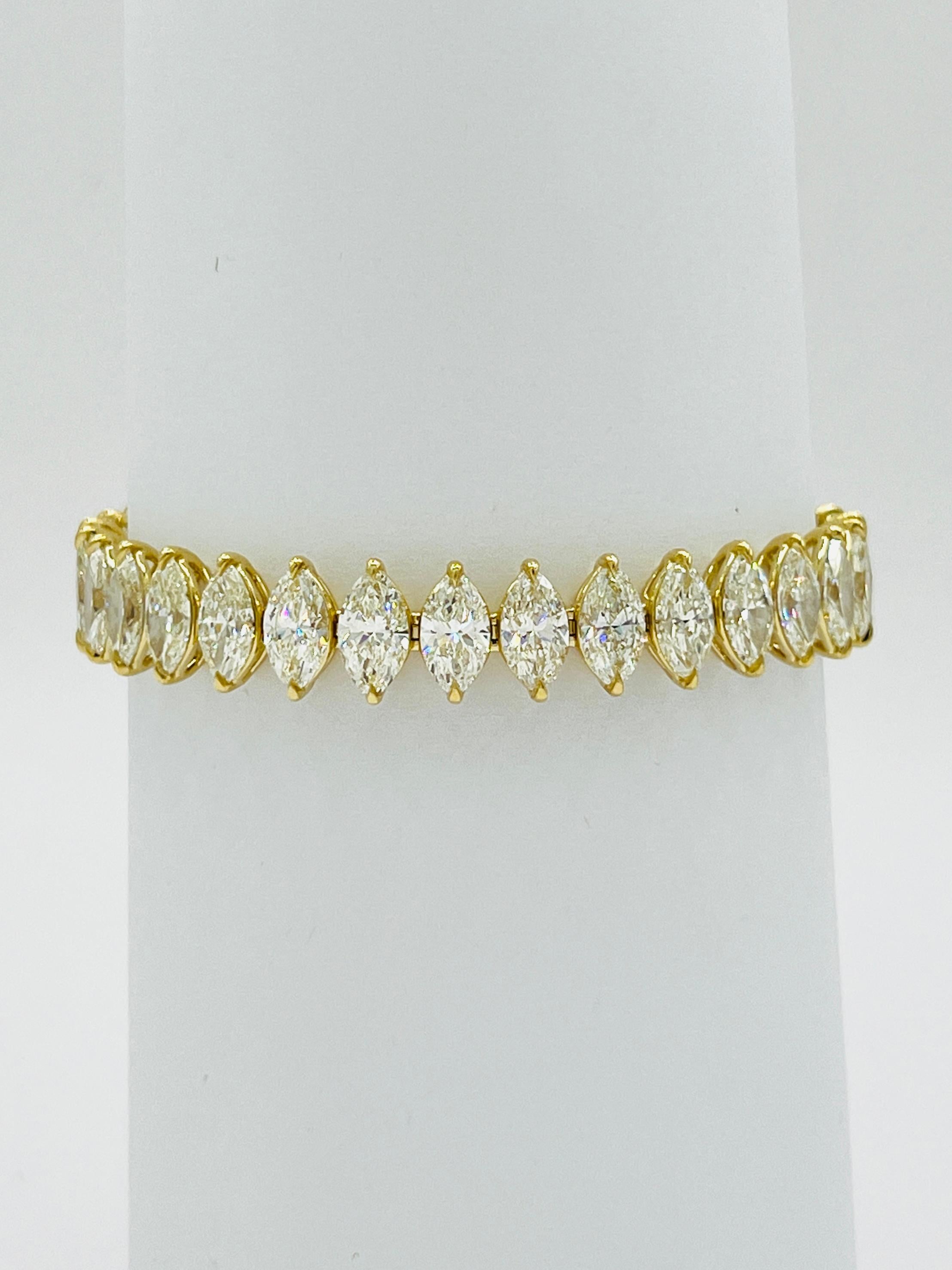Bracelet Tennis Plaqué Or - Avec 0.10 Carat De Diamants Naturels Marquise - Longueur 7.5 Pouces - Neuf Sans Emballage