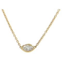GIA White Diamond Marquise Bezel Pendant Necklace in 18K Yellow Gold