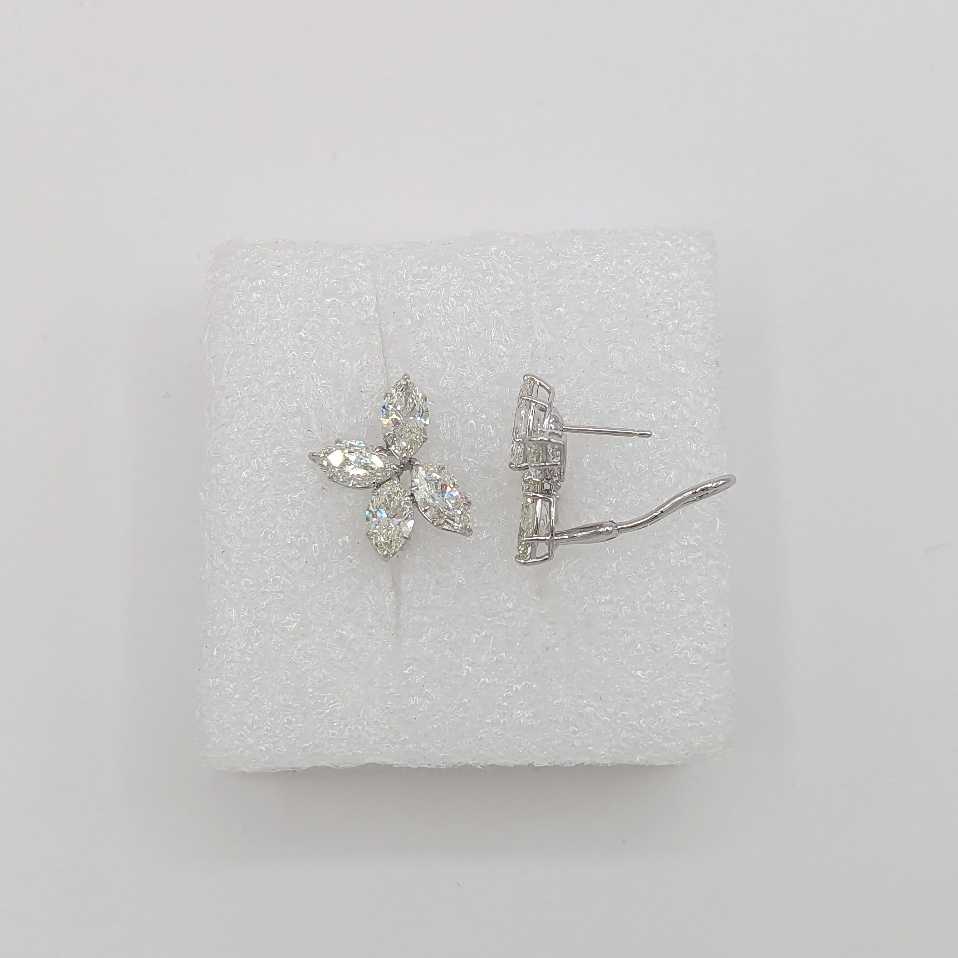 Women's or Men's GIA White Diamond Marquise Cluster Earrings in 18K White Gold For Sale