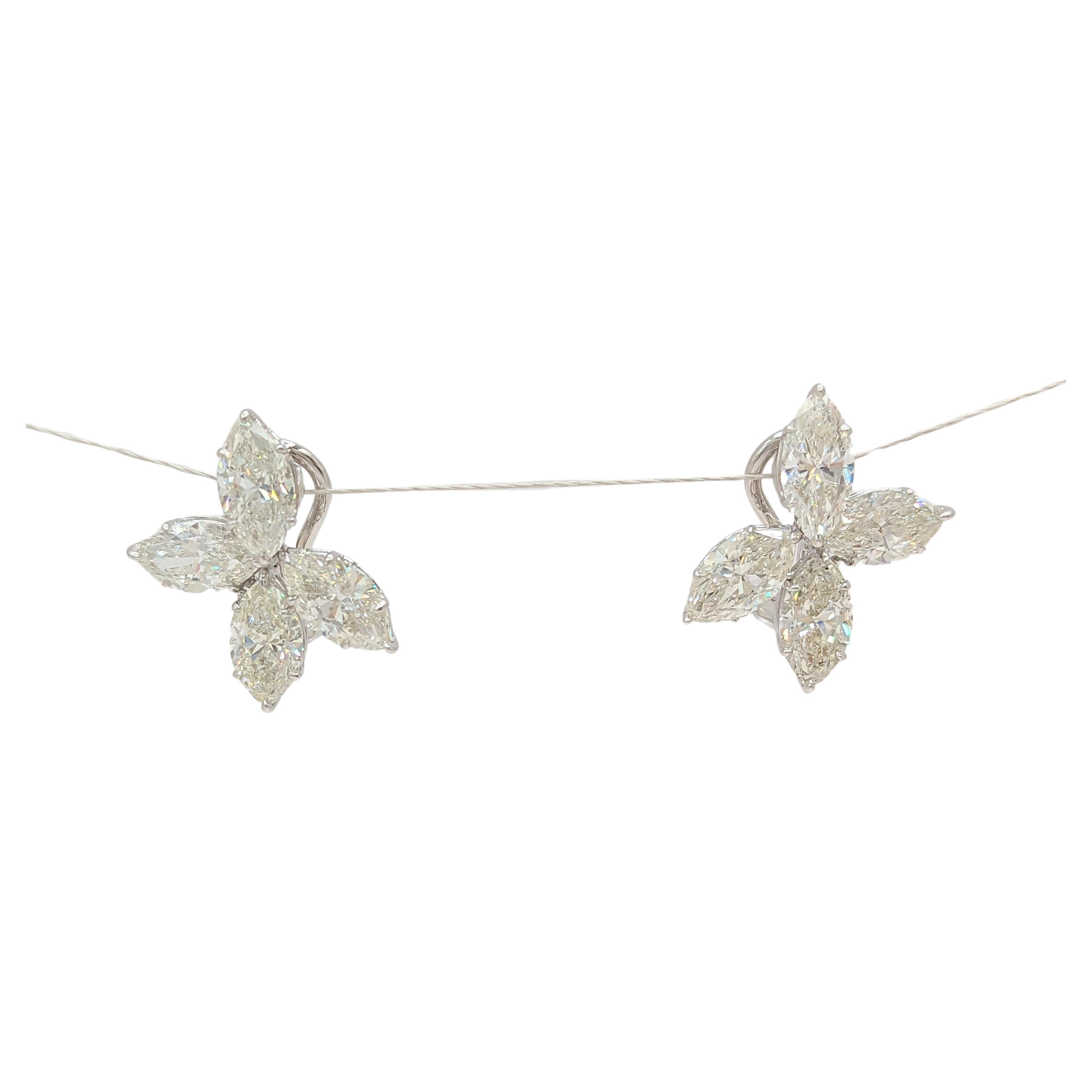 GIA White Diamond Marquise Cluster Earrings in 18K White Gold