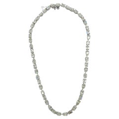 GIA White Diamond Multi Shape Tennis Necklace in 18K White Gold