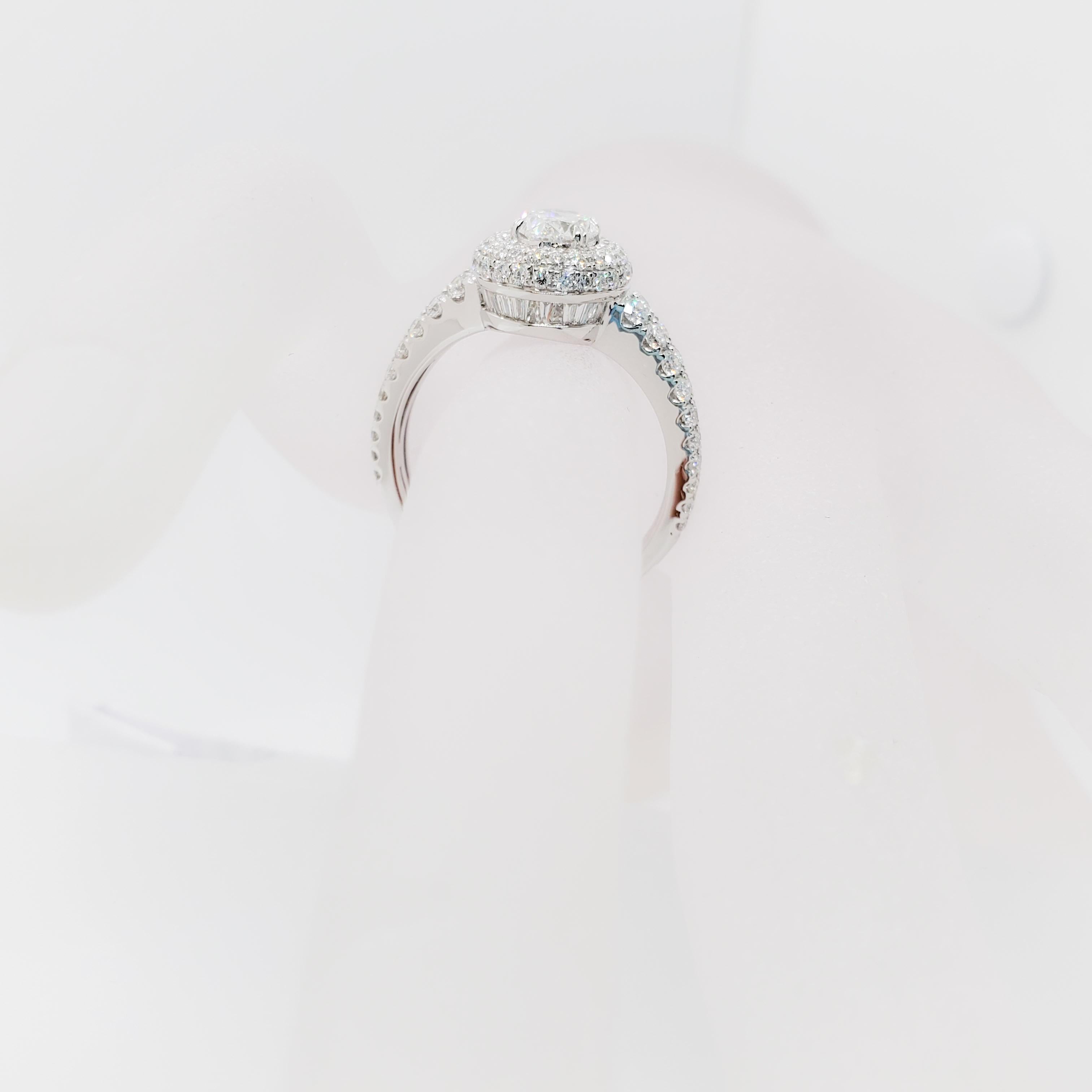 GIA White Diamond Oval and Pave Ring in Platinum In Excellent Condition In Los Angeles, CA