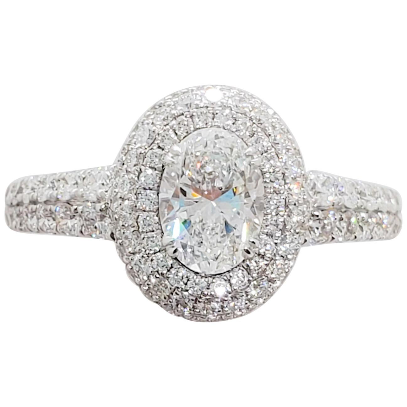 GIA White Diamond Oval and Pave Ring in Platinum
