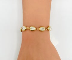 GIA White Diamond Oval and Pear Bezel Prong Chain Bracelet in 18K Yellow Gold
