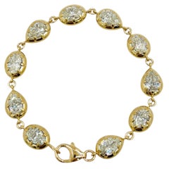 GIA White Diamond Oval and Pear Bezel Prong Chain Bracelet in 18K Yellow Gold