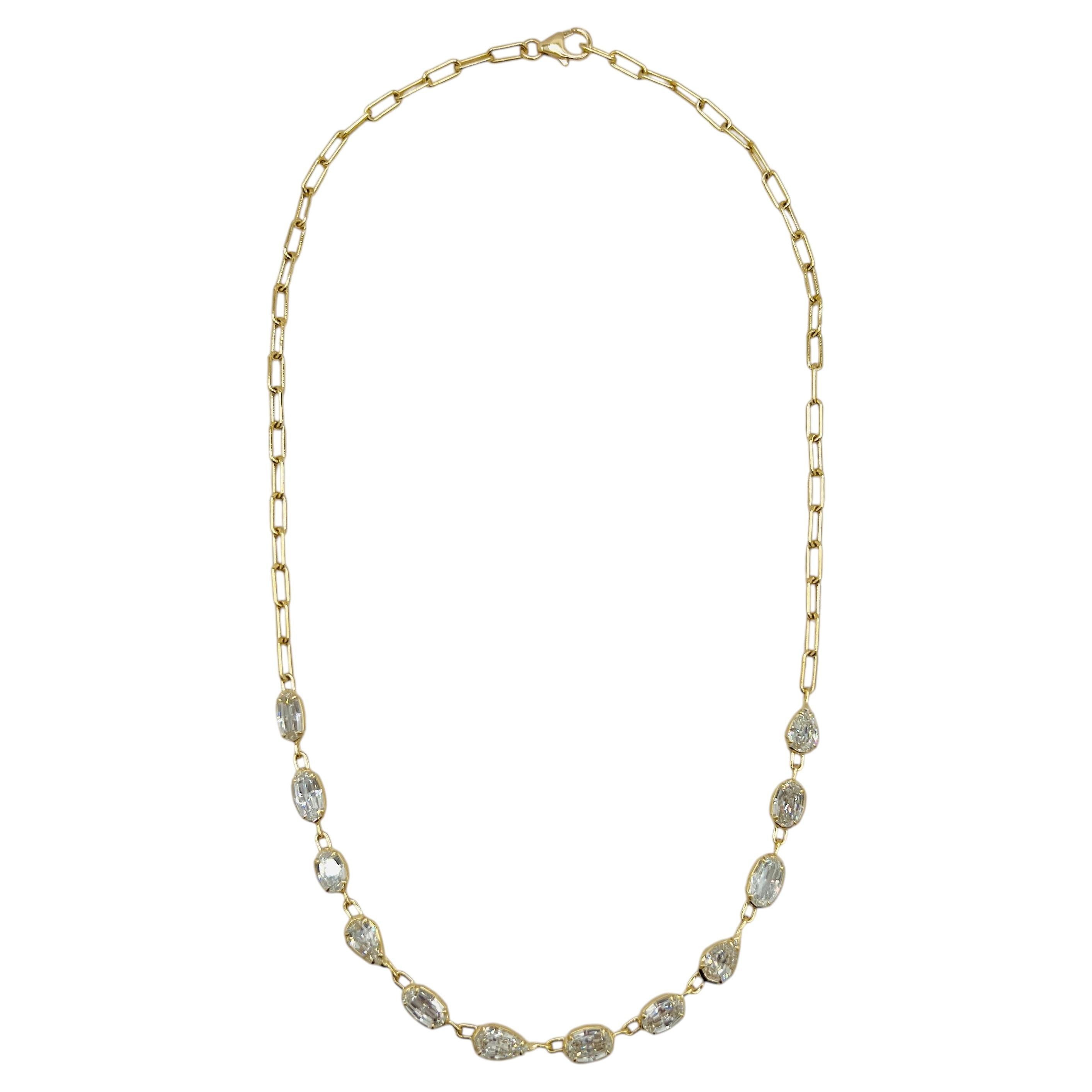 GIA White Diamond Oval and Pear Step Cut Bezel Necklace in 18K Yellow Gold