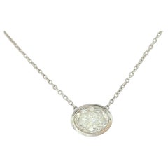 GIA White Diamond Oval Bezel Necklace in 18K White Gold