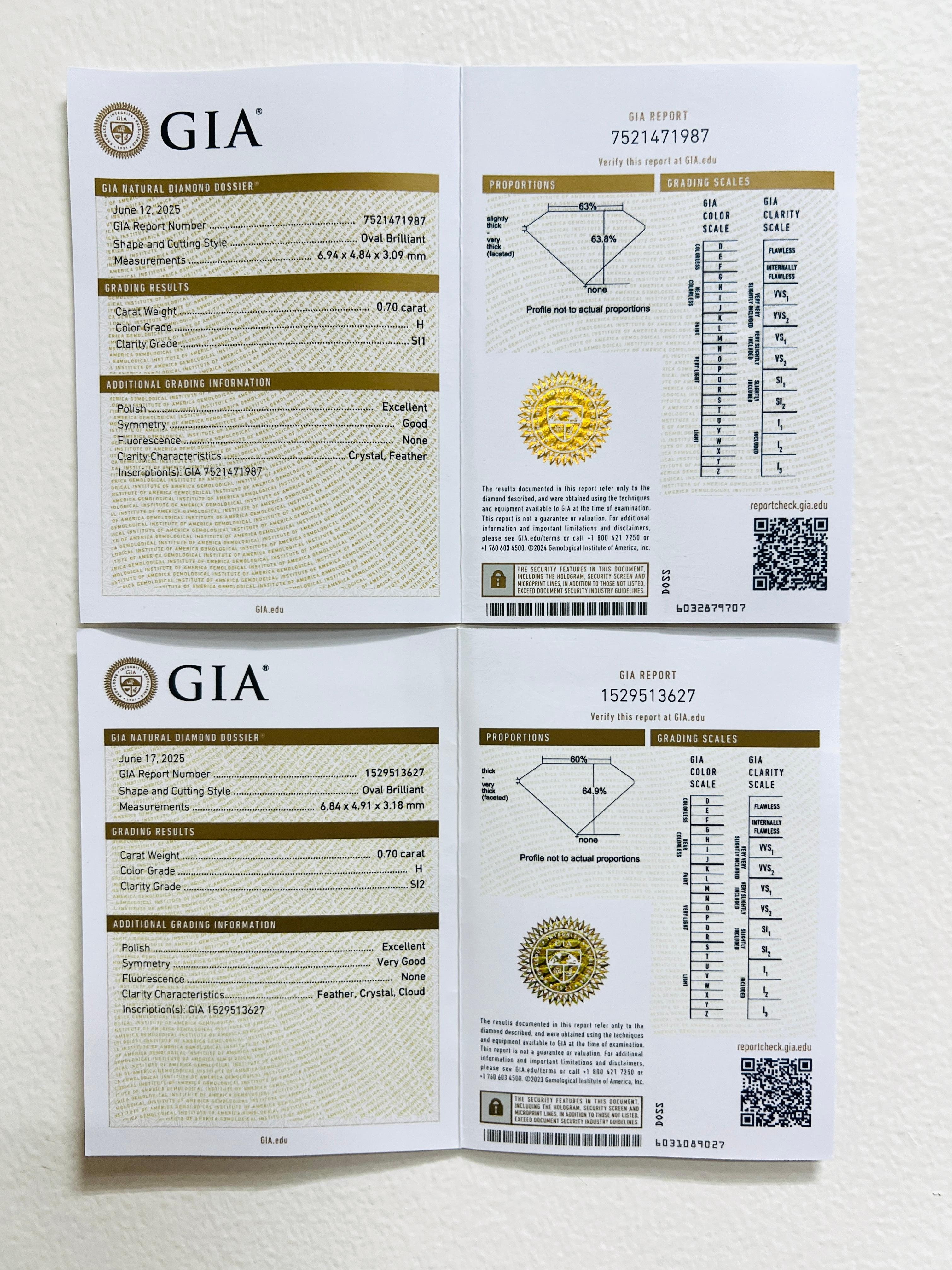 Orecchini pendenti ovali con diamante bianco GIA in oro giallo 18 carati satinato in vendita 3