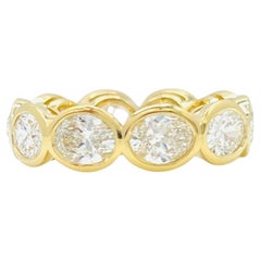 GIA White Diamond Oval East West Bezel Band Ring in 18K Yellow Gold