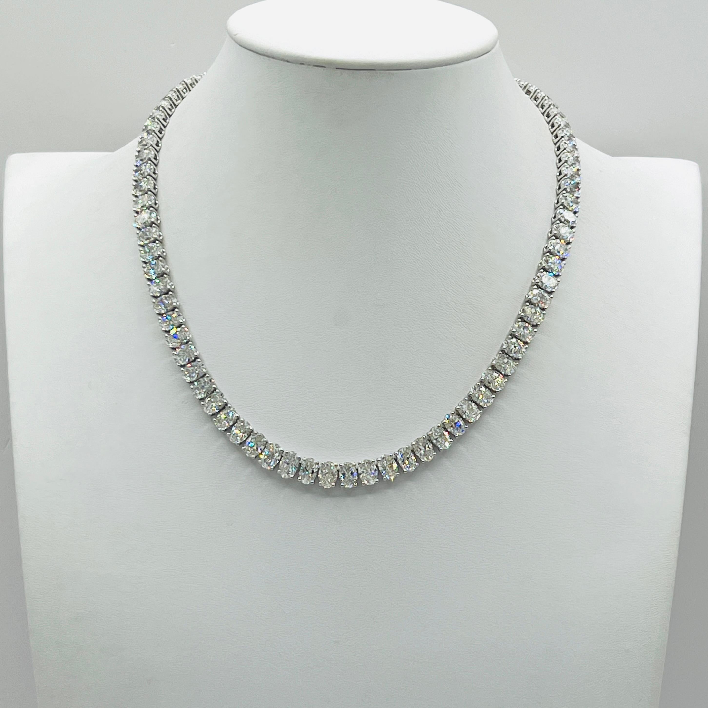 Gorgeous 42.44 ct. DEF SI white diamond ovals. 
Total of 83 stones, each stone is about 0.50 ct.  Length is 16